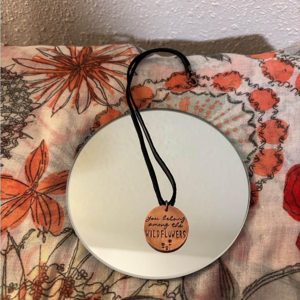 Necklace with Leather Cord and Inspirational Pendant